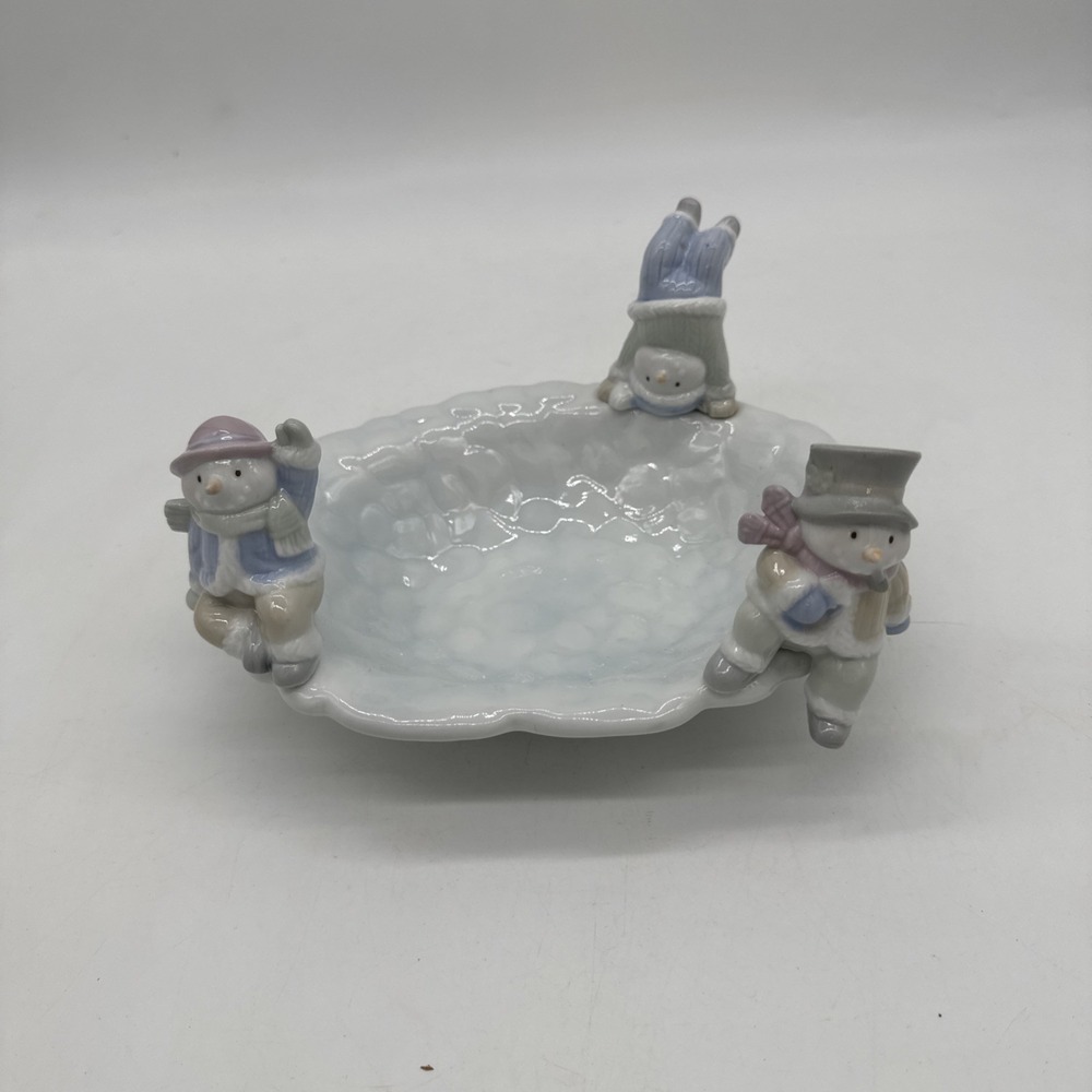 Pastel Snowmen Candy Dish Christmas Winter Porcelain